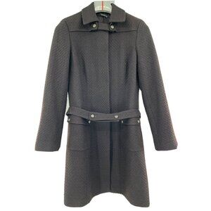 TAHARI Black Wool Blend‎ Belted Midi Jacket Size M